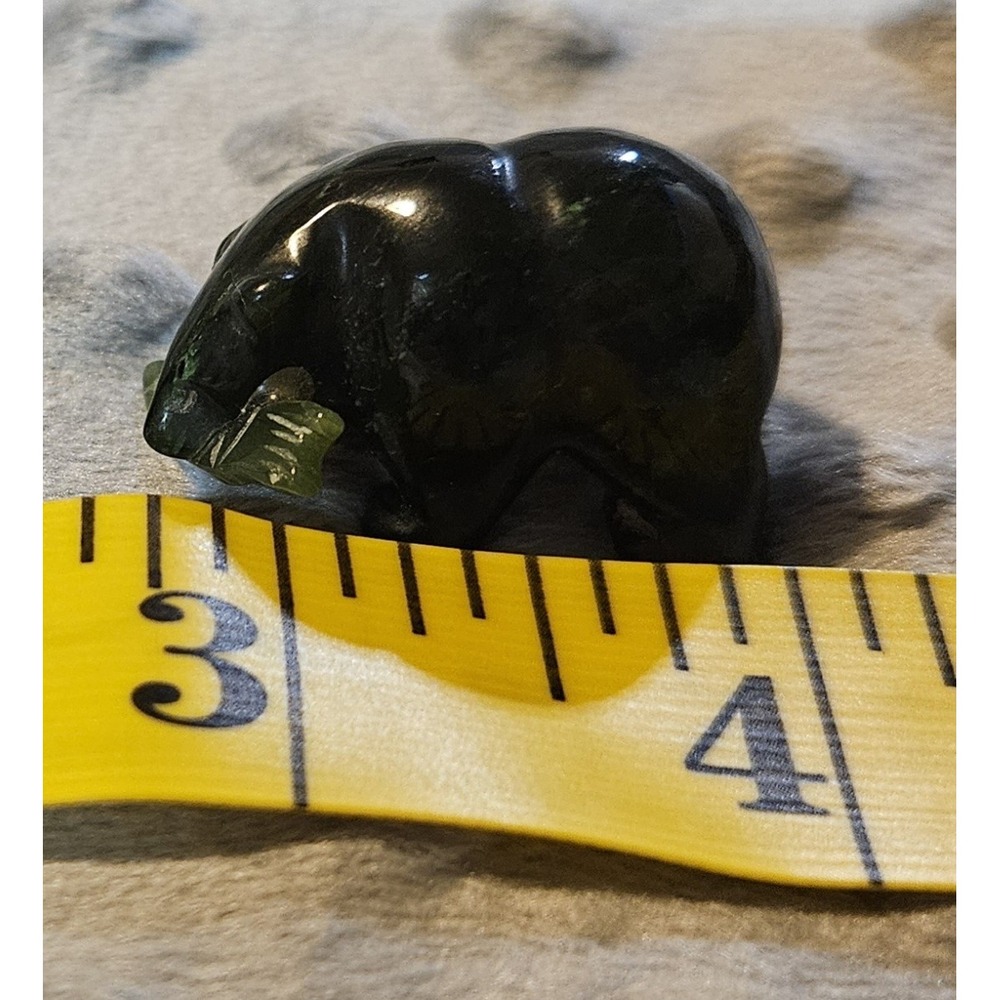 Handcarved Nephrite Jade Bear w/ Fish Collectible Figurine Natural Stone Alaska
